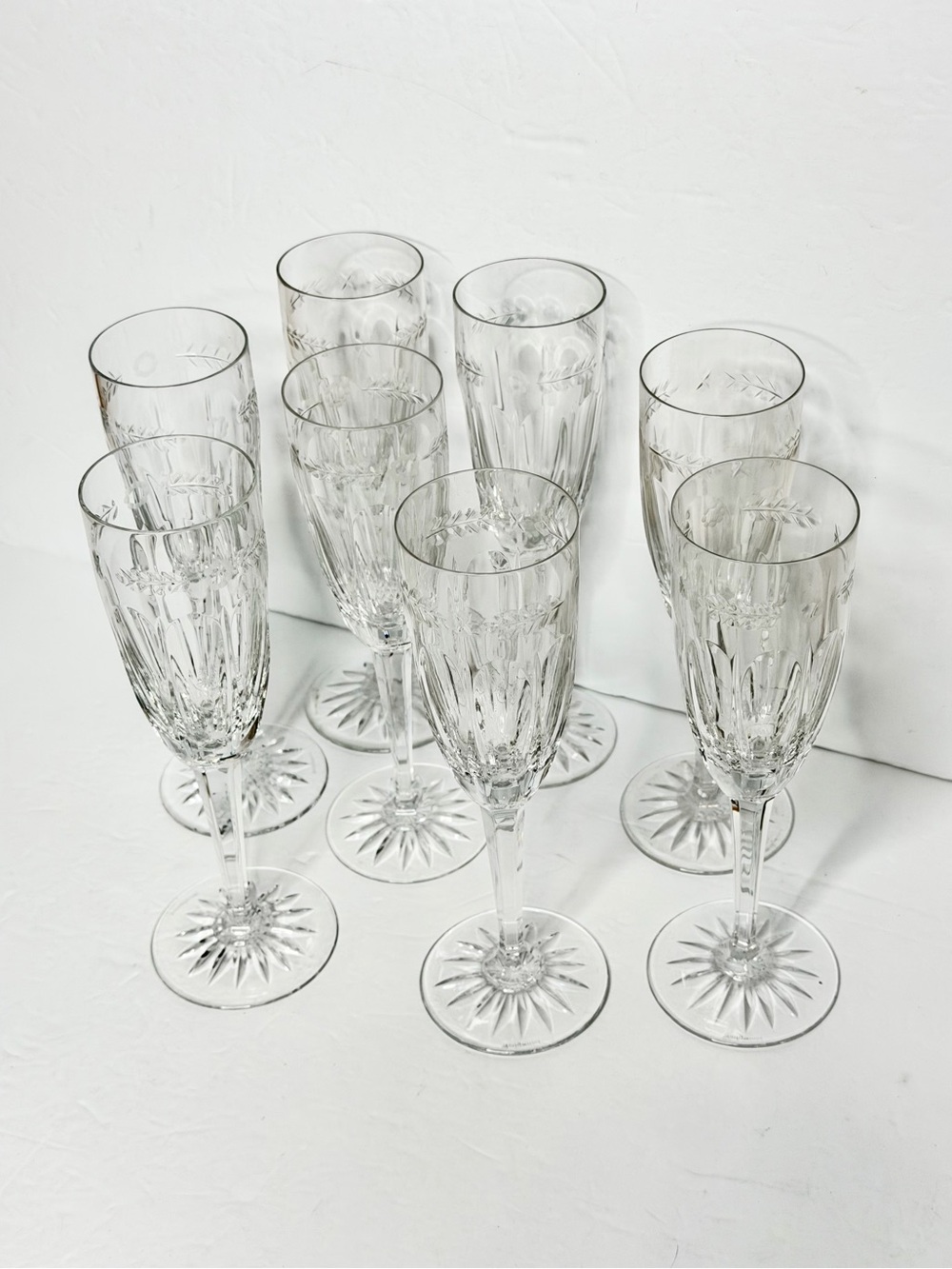 Wedgwood Calendore Lead Crystal glasses Champagne Stemware Flutes - set of 8 - Picture 2 of 14